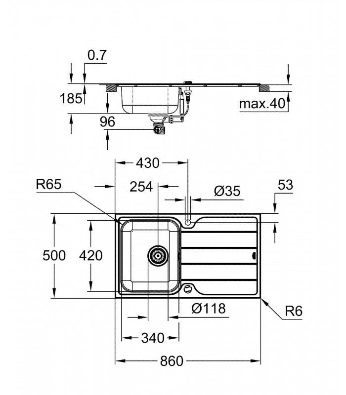 Compra online Pia de aço inoxidável Grohe com escorredor K500 (31571SD1) en oferta al mejor precio