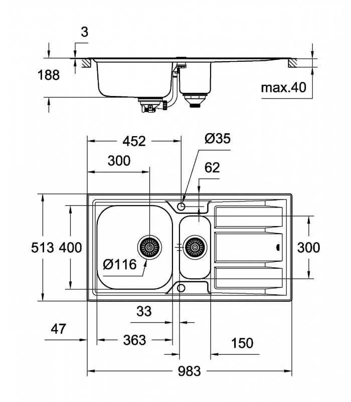 Compra online Pia de aço inoxidável Grohe com escorredor K400+ (31569SD0) en oferta al mejor precio