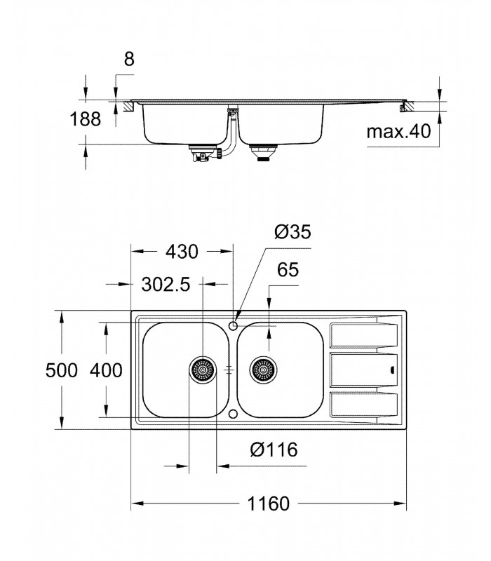Compra online Pia de aço inoxidável Grohe com escorredor K400 (31587SD0) en oferta al mejor precio