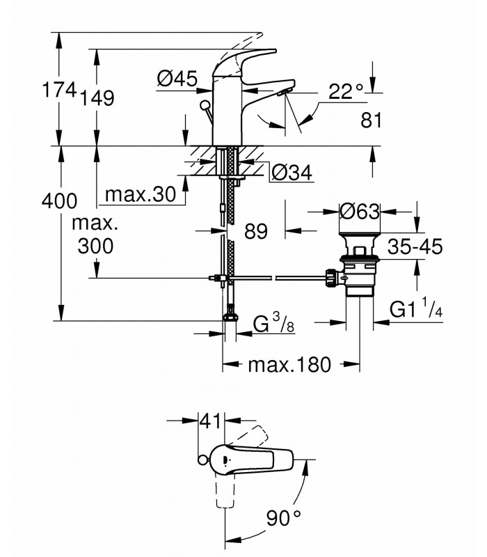 Compra online Monomando de lavabo Grohe Start Curve Tamaño S 23765000 en oferta al mejor precio