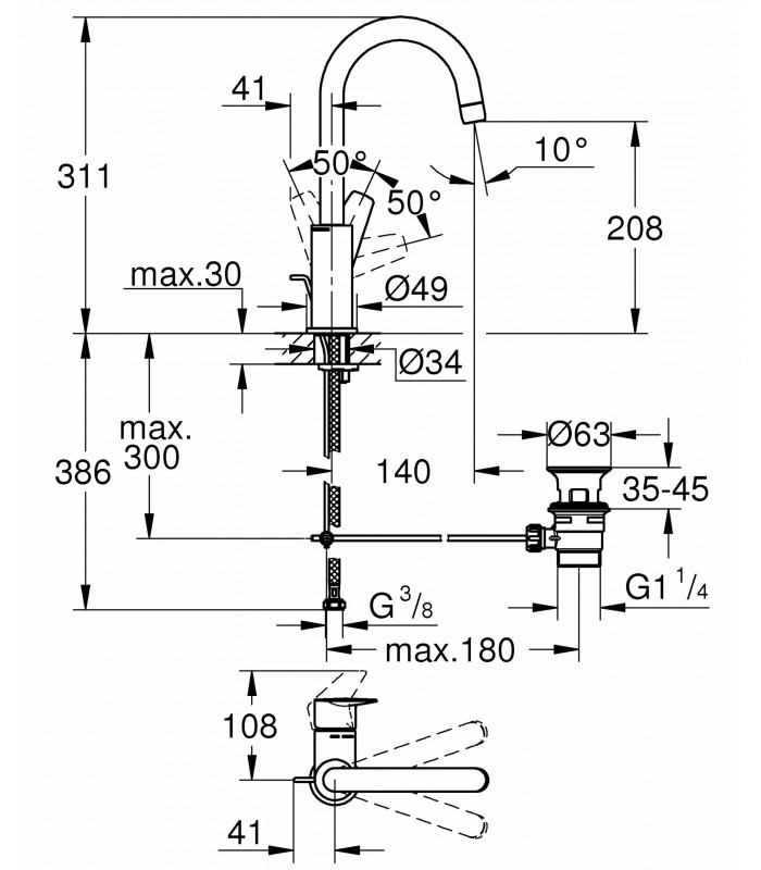 Compra online Grohe Start Edge Grifo de lavabo 1/2" Tamaño L (24201001) en oferta al mejor precio