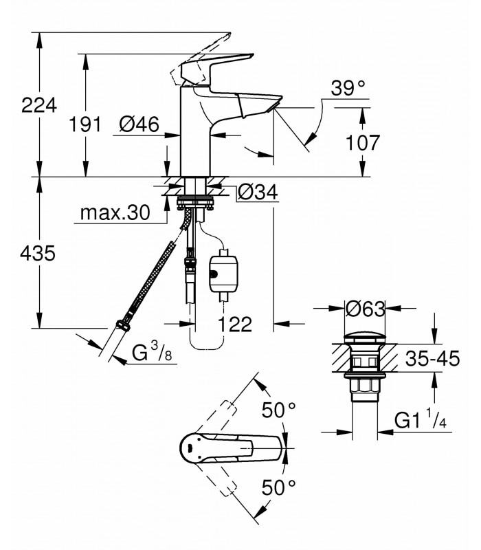 Compra online Grohe QUICKFIX Start | Grifo de lavabo 1/2" Tamaño M con teleducha | Cromado (24205003) en oferta al mejor precio