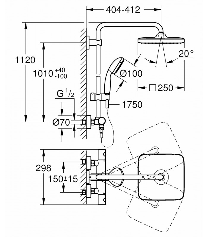 Compra online Sistema de chuveiro Grohe Vitalio Start System 250 Cube com termostato integrado (26697000) en oferta al mejor precio