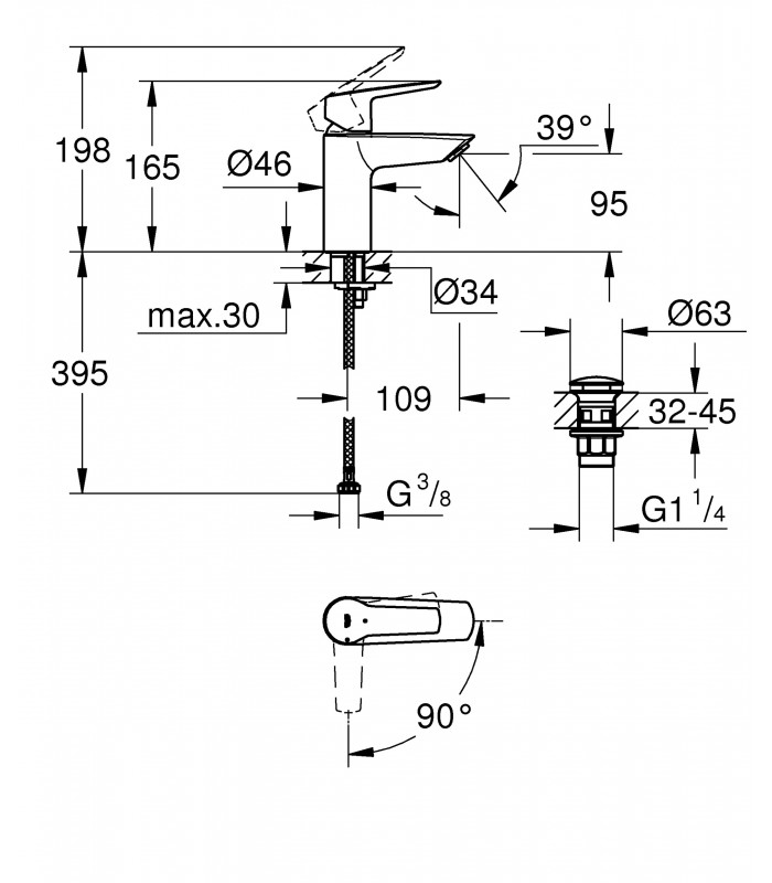 Compra online Início QUICKFIX da Grohe | Torneira de lavatório 1/2" tamanho S | Cromado (23551002) en oferta al mejor precio