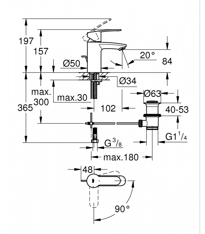 Compra online Grifo Monomando de lavabo Grohe Eurostyle Cosmopolitan apertura en frío 2337420E en oferta al mejor precio