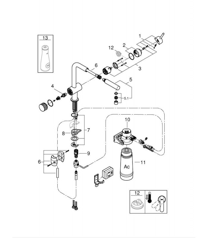 Compra online Grifo fregadero Grohe Blue sin caño extraíble Minta con filtro de carbono 30589000 en oferta al mejor precio