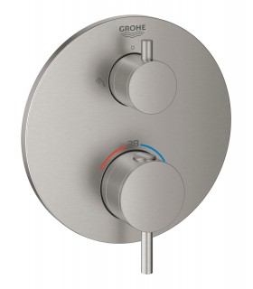 Misturador termostático de chuveiro Grohe Atrio para 2 saídas com corte e desviador integrados Supersteel (24135DC3)