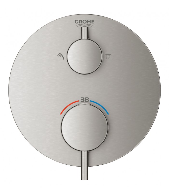 Compra online Misturador termostático de chuveiro Grohe Atrio para 2 saídas com corte e desviador integrados Supersteel (24135DC3) en oferta al mejor precio