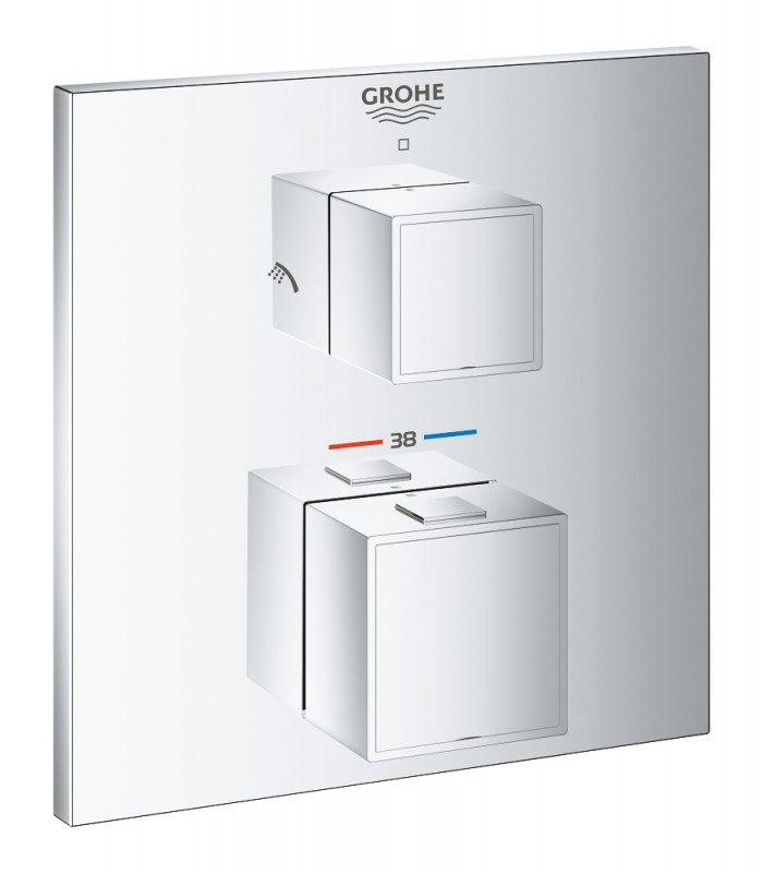 Compra online Termostato de chuveiro Grohe Grohtherm Cube para 2 saídas com desligamento e desviador integrados Cromado (24154000) en oferta al mejor precio