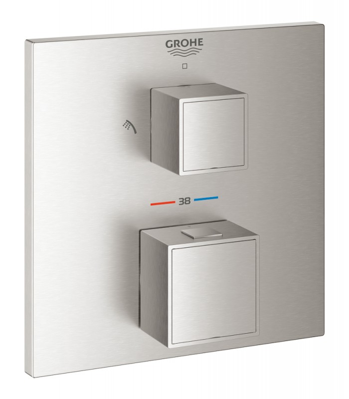 Compra online Termostato de chuveiro Grohe Grohtherm Cube para 2 saídas com desligamento e desviador integrado Supersteel (24154DC0) en oferta al mejor precio