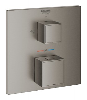 Termostato de chuveiro Grohe Grohtherm Cube para 2 saídas com desligamento e desviador integrados Grafite duro escovado