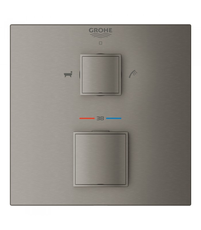 Compra online Termostato Grohe Grohtherm Cube para chuveiro de banho para duas saídas com desligamento e desviador integrados Grafite duro esc en oferta al mejor precio