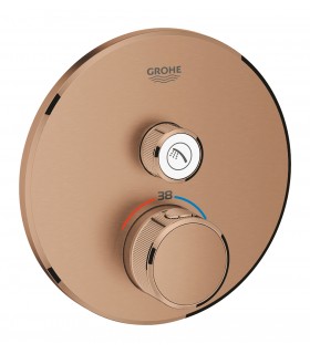 Termostato de chuveiro Grohe Grohtherm SmartControl para 1 saída com válvula de corte Pôr do sol quente escovado (cobre escovado