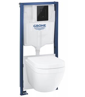 Grohe Solido Conjunto inodoro suspendido, 5 en 1, altura de instalación 1,13 m Negro brillo (39941000)