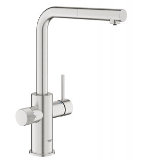 Misturador monocomando de lavatório Grohe GROHE Blue Pure Minta para sistemas de água filtrada com bica extraível Supersteel (30