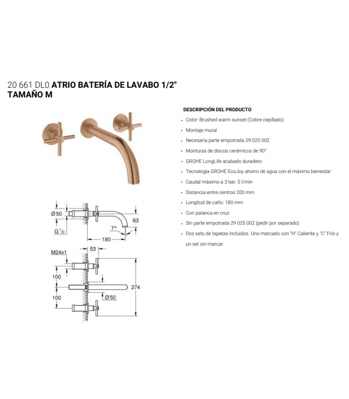 Compra online ATRIO BATERÍA DE LAVABO 1/2" TAMAÑO M (Ref. 20661DL0) en oferta al mejor precio