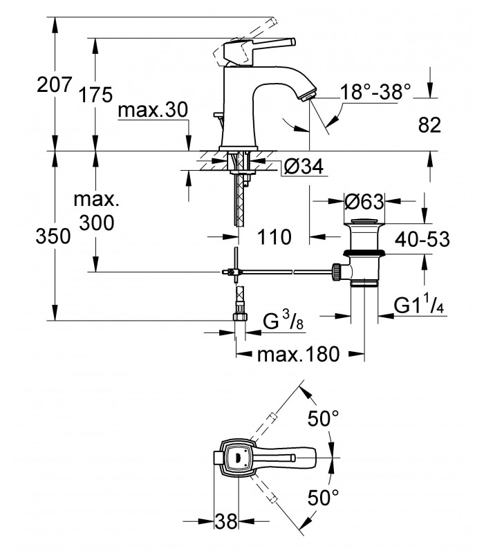 Compra online Grifería para baño Grohe Grandera monomando lavabo 28mm Eco vaciador M (23303IG0) en oferta al mejor precio